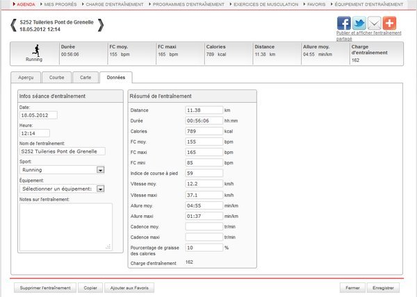 PolarPersonaltrainer : autres infos sur l'entraînement PolarPersonaltrainer : autres infos sur l'entraînement
