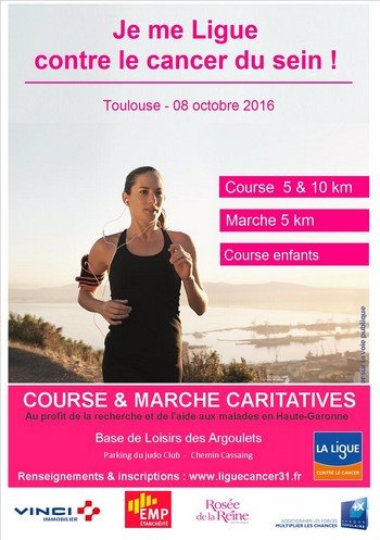 5 dossards pour les 10 km Je me Ligue contre le cancer du sein 2016, Toulouse