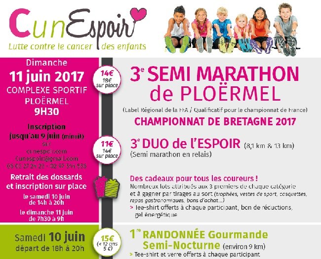 15 dossards Semi-marathon de Ploërmel 2017 (Morbihan)