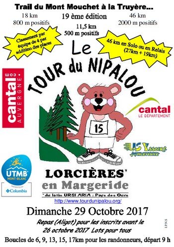 3 dossards Tour du Nipalou 2017 (Trail 46 km, Cantal)