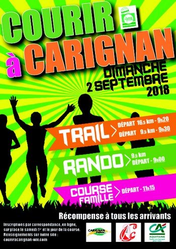 2 dossards Courir à Carignan 2018 (Gironde)